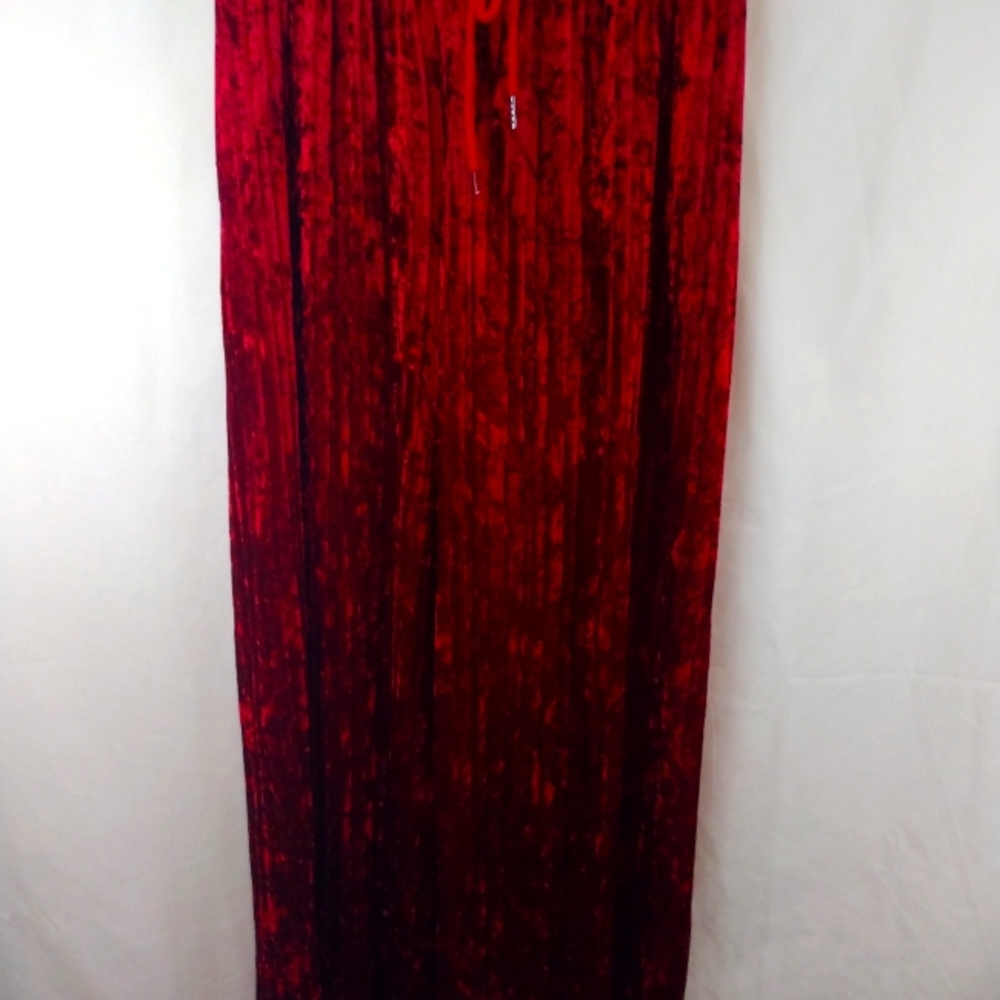 Kimberly C Red Velour Pleated Wide Leg Pant